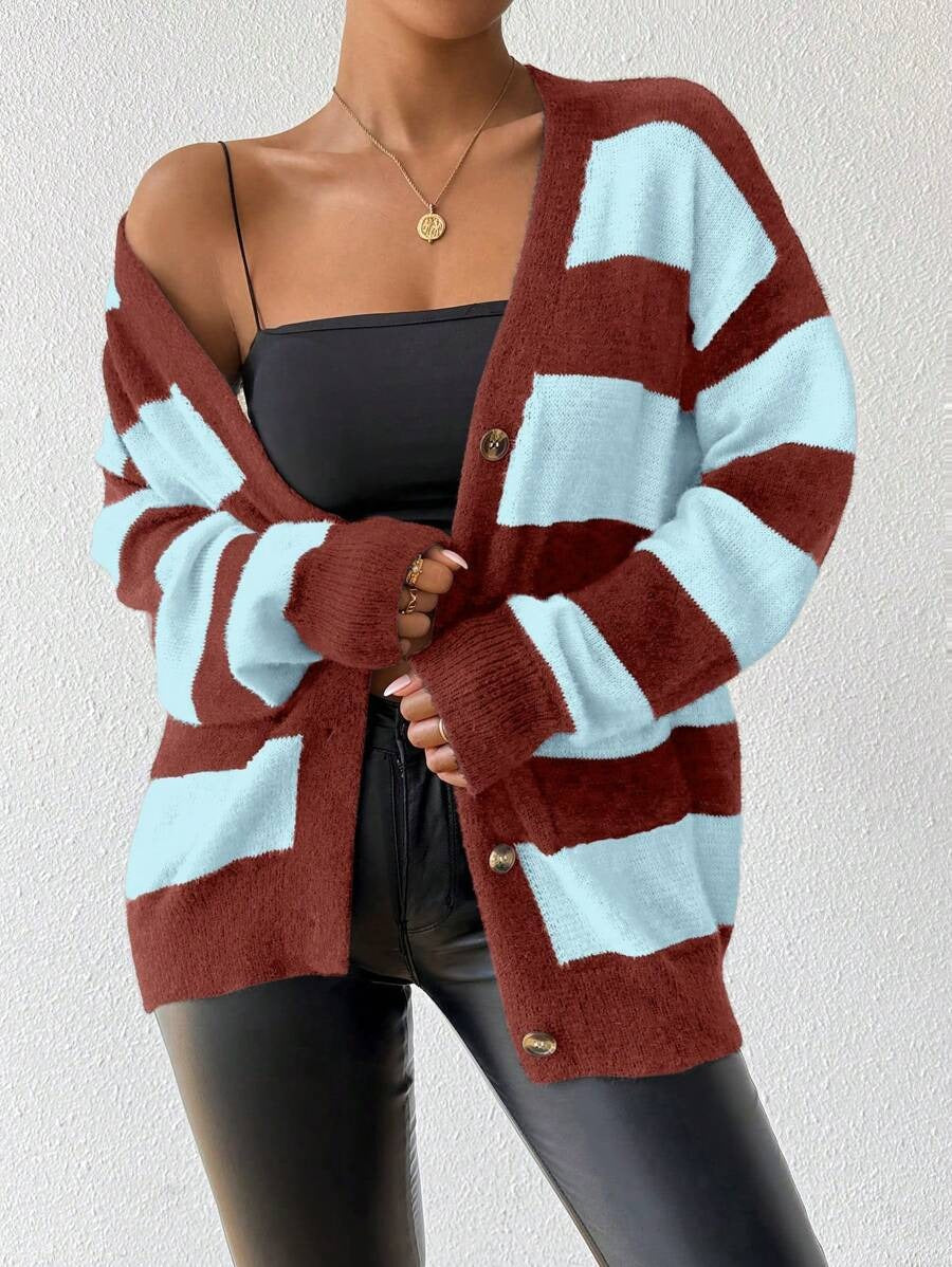 Damen Strickjacke mit trendigem Blockstreifenmuster und weichem Material Drune