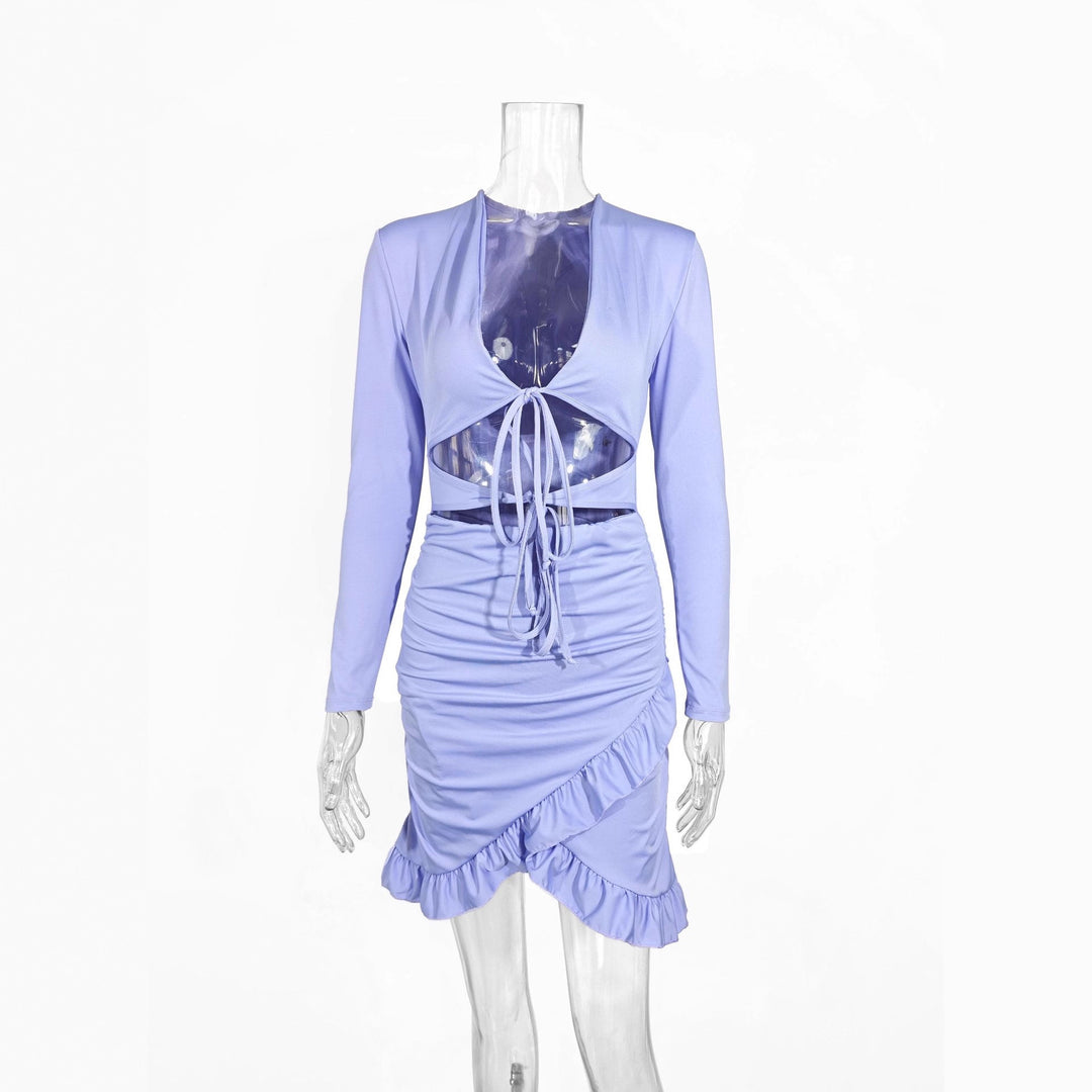 Damen Crop-Top und Rock-Set mit tiefem Ausschnitt und Rüschendetails Drune