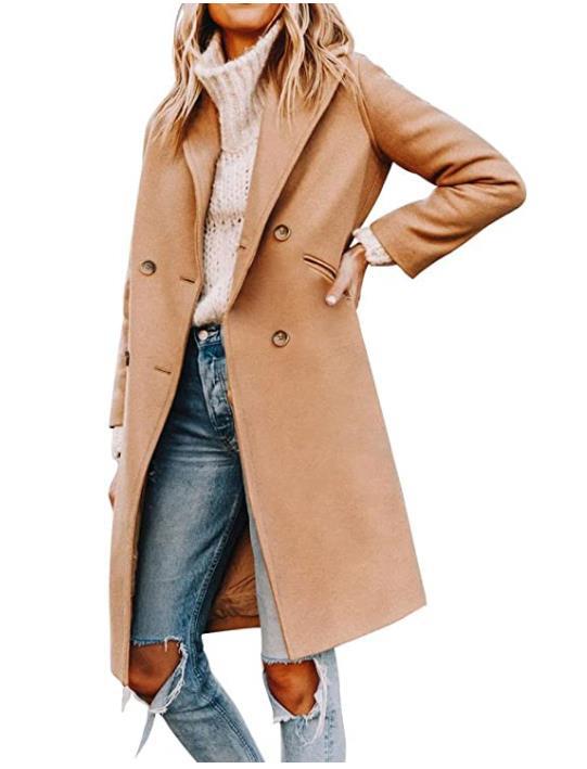Damen eleganter, taillierter Wollmantel mit doppelter Knopfleiste Drune