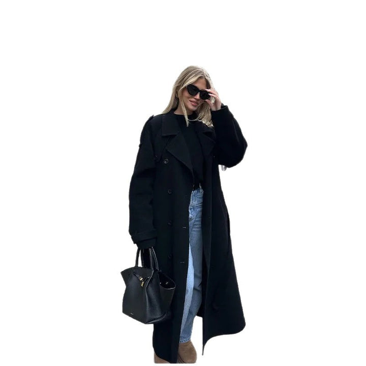 Damen Elegante lange Trenchcoat mit modernem Schnitt und praktischen Taschen Drune