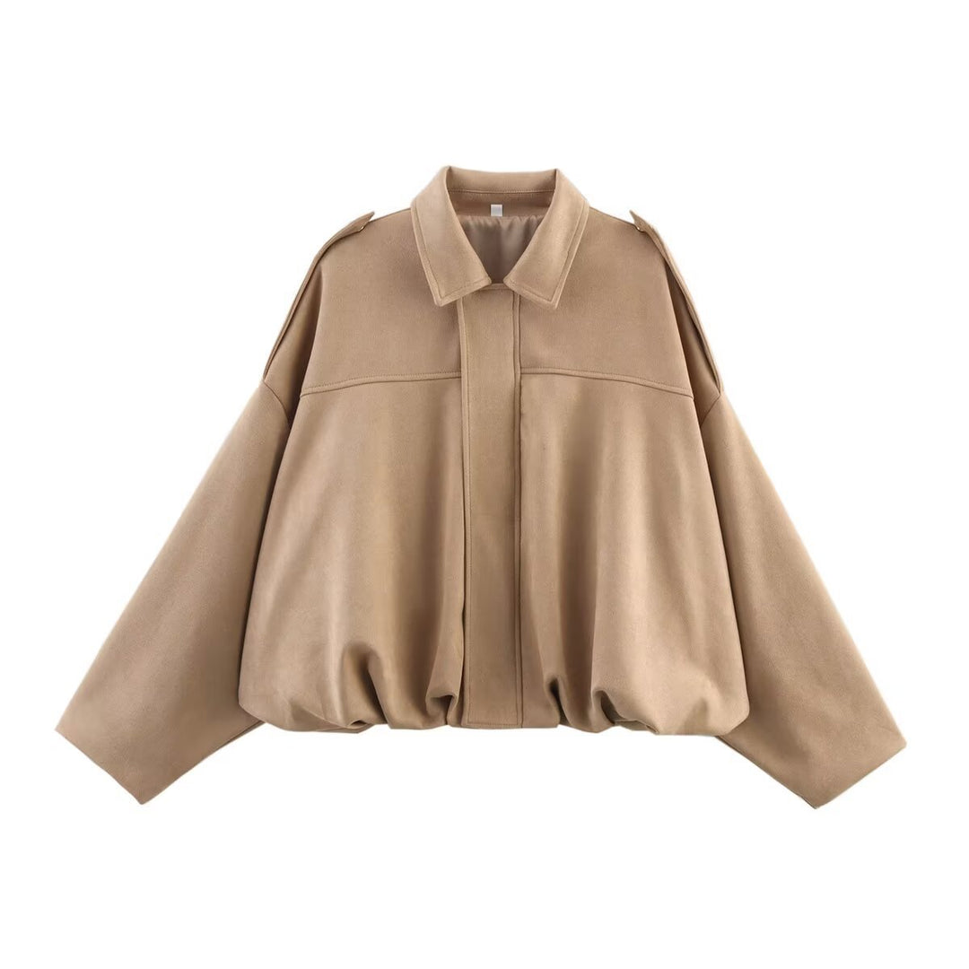 Damen Oversized Jacke mit lässiger Schnittführung und abnehmbaren Kragen Drune