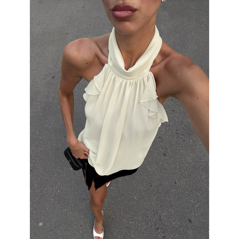 Damen Elegantes Spitzen-Haltertop mit Rüschendetails Drune