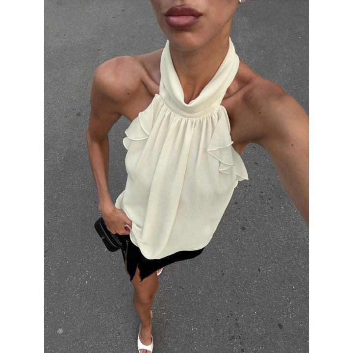Damen Elegantes Spitzen-Haltertop mit Rüschendetails Drune