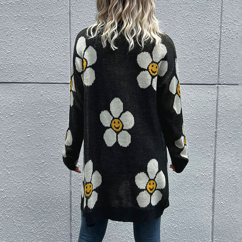Damen Strickjacke mit floralem Design und lässiger Passform Drune