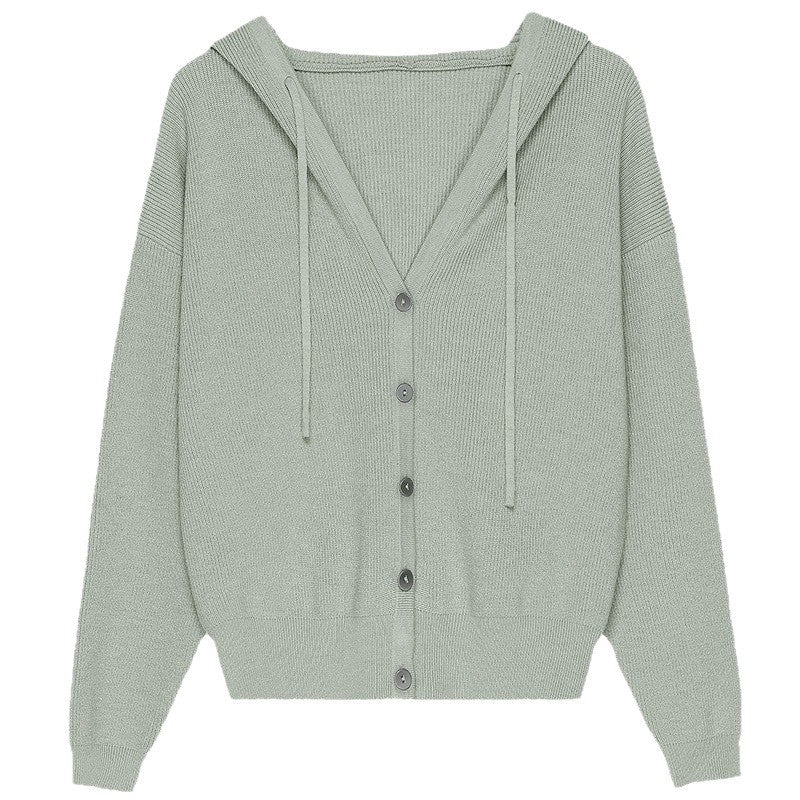 Damen Strickjacke mit Kapuze und Knopfverschluss Drune