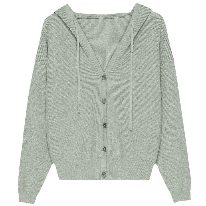 Damen Strickjacke mit Kapuze und Knopfverschluss Drune
