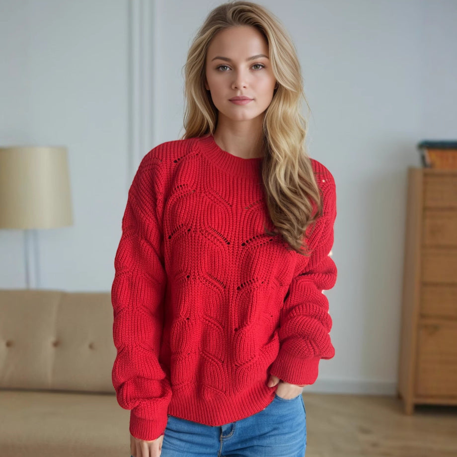 Damen Grobstrickpullover mit romantischem Zopfmuster und weit geschnittenen Ärmeln Drune