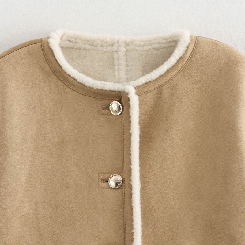Damen Teddyjacke mit Button-Details und zwei aufgesetzten Taschen Drune