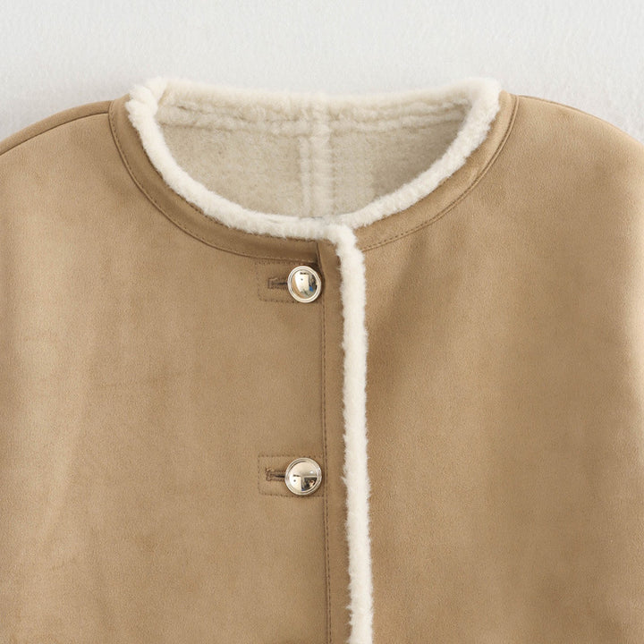 Damen Teddyjacke mit Button-Details und zwei aufgesetzten Taschen Drune
