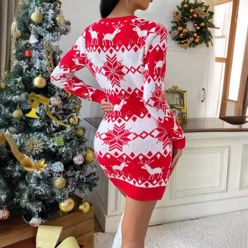 Damen Strickkleid mit Norweger-Muster und engem Schnitt Drune