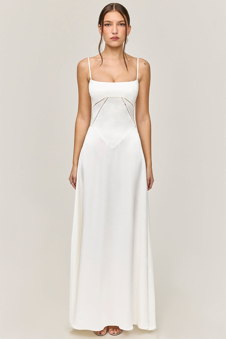 Drune | Abendkleid Satin Glanz Spaghetti Träger Rückenfrei Schmaler Schnitt Elegantes Kleid
