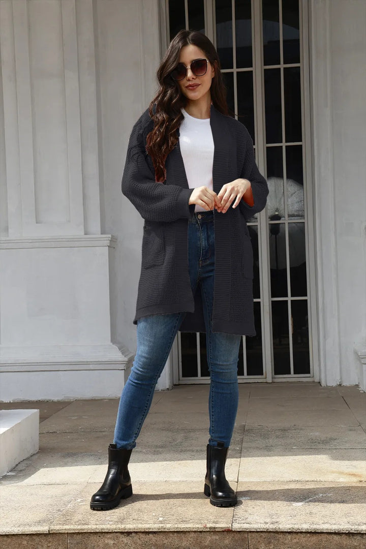 Damen gemütlicher Strick-Cardigan mit offenen Taschen und weitem Schnitt Drune