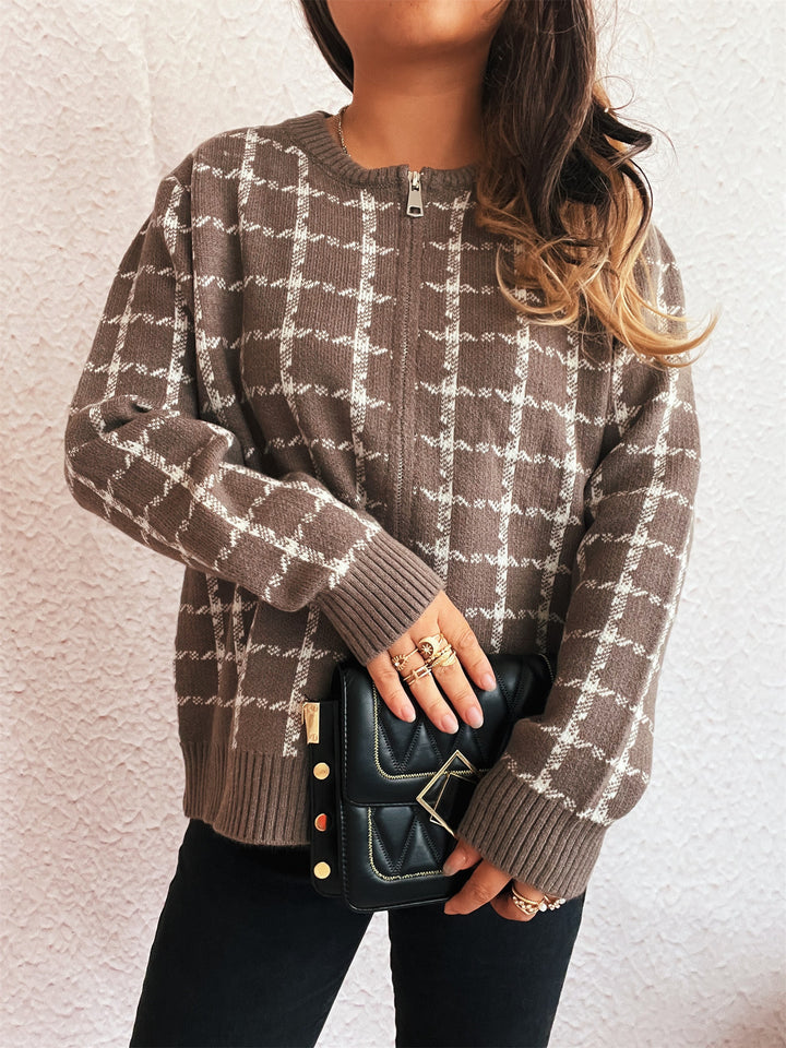Damen Strickjacke mit modernem Karomuster und praktischen Taschen Drune