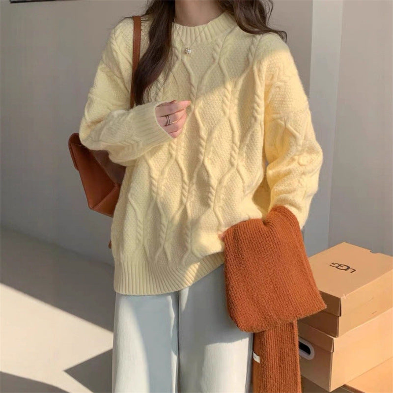 Damen Strickpullover mit Zopfdesign und lässigem Schnitt Drune