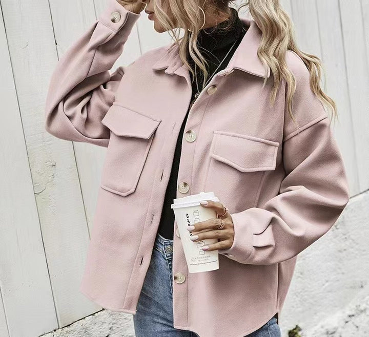 Damen Modische Oversized-Jacke mit Taschen und Knopfverschluss Drune