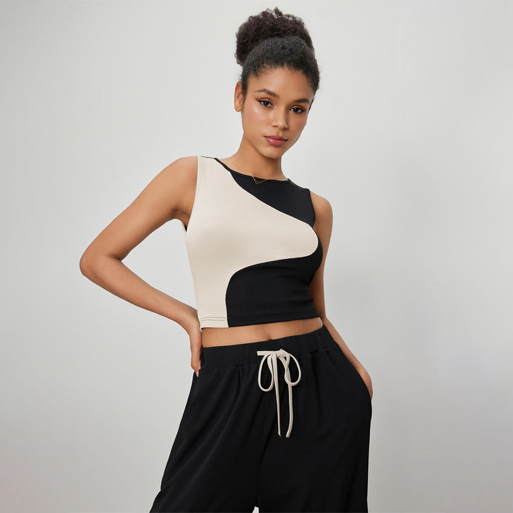 Damen kurz geschnittenes Top mit asymmetrischem Design und modischen Kontrasten Drune