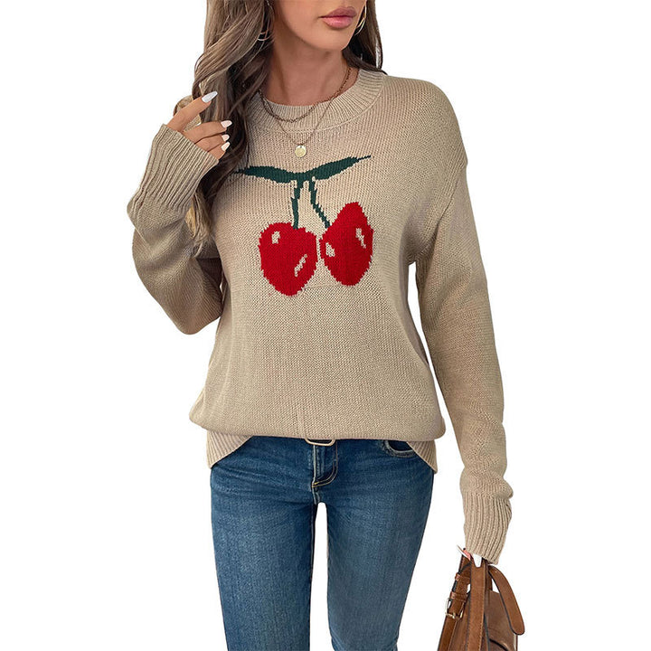 Damen Strickpullover mit fruchtigem Design und lässigem Schnitt Drune