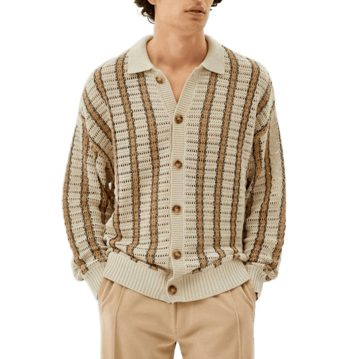Herren Strickjacke mit eleganter Lochmuster-Optik und praktischen Knöpfen Drune