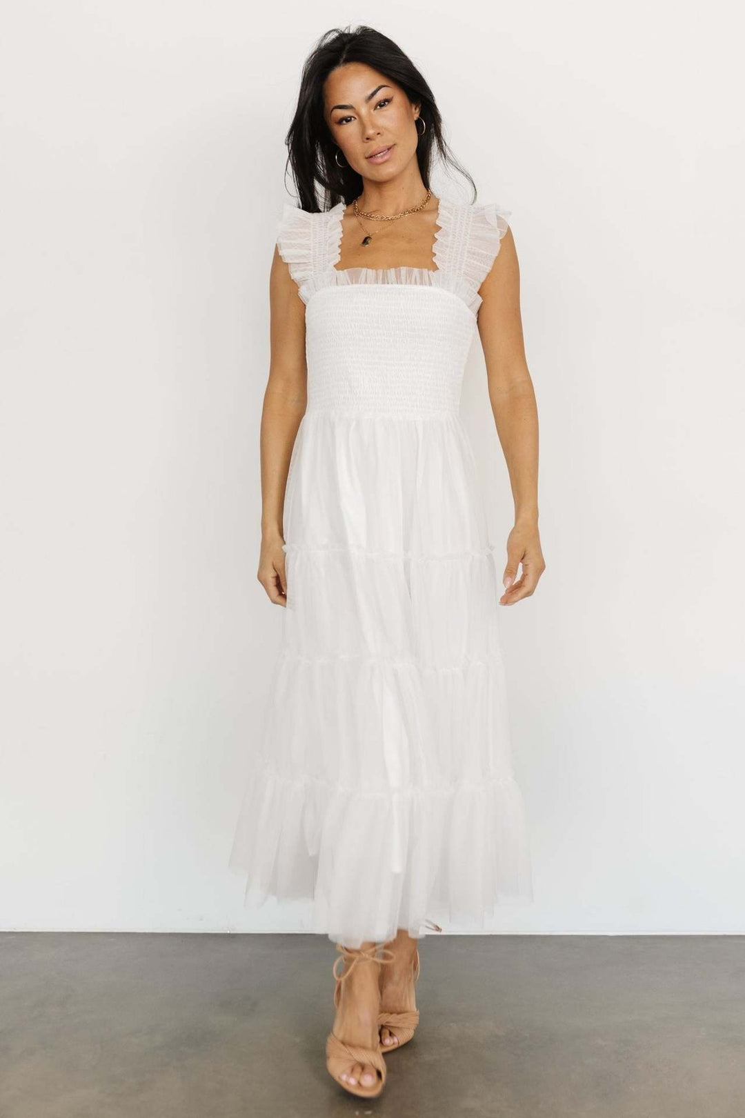Damen romantisches Maxikleid mit Rüschendetails Drune