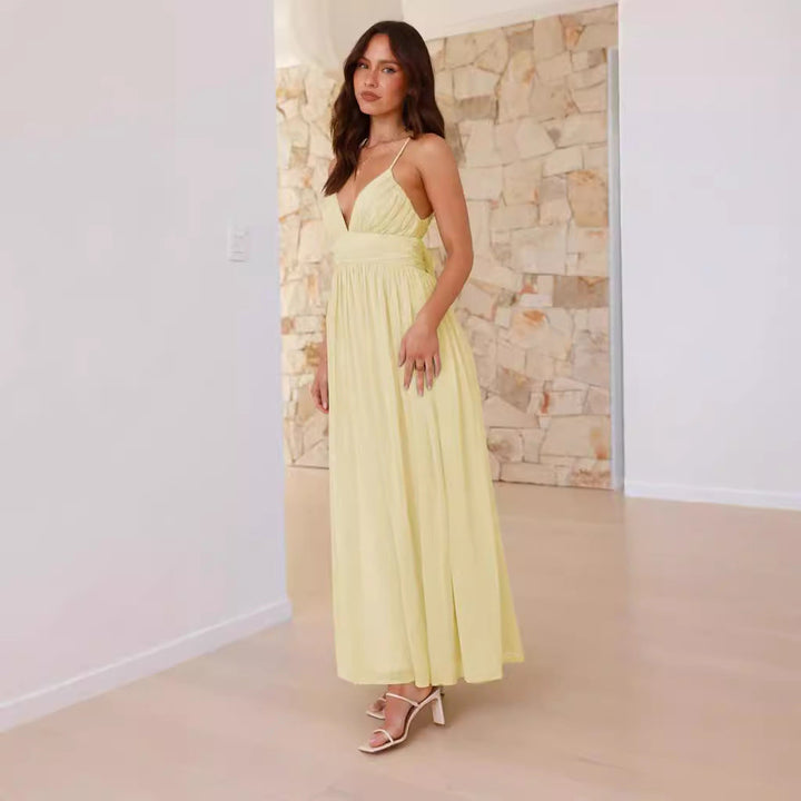 Damen Maxikleid mit Schmalen Spaghetti-Trägern und Elegantem Wickel-Design Drune