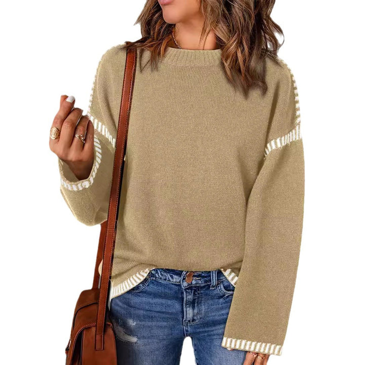 Damen lässiger Strickpullover mit kontrastierenden Bündchen und lässigem Schnitt Drune