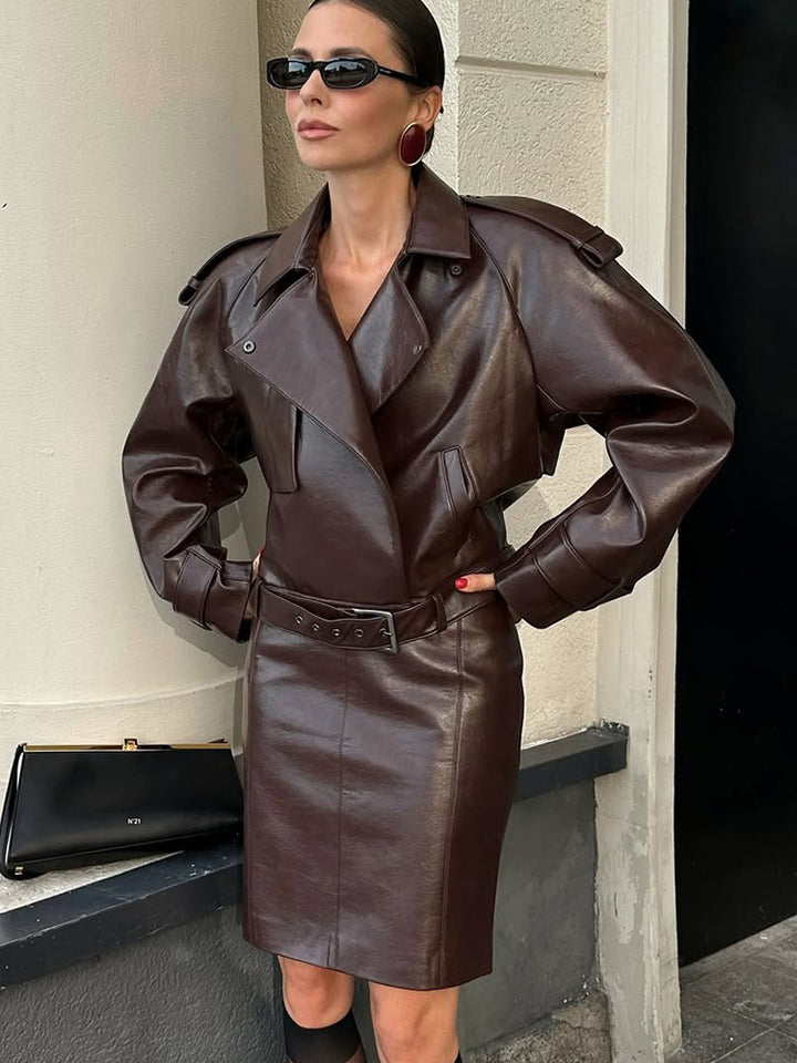 Damen modische Kunstlederjacke mit tailliertem Schnitt Drune