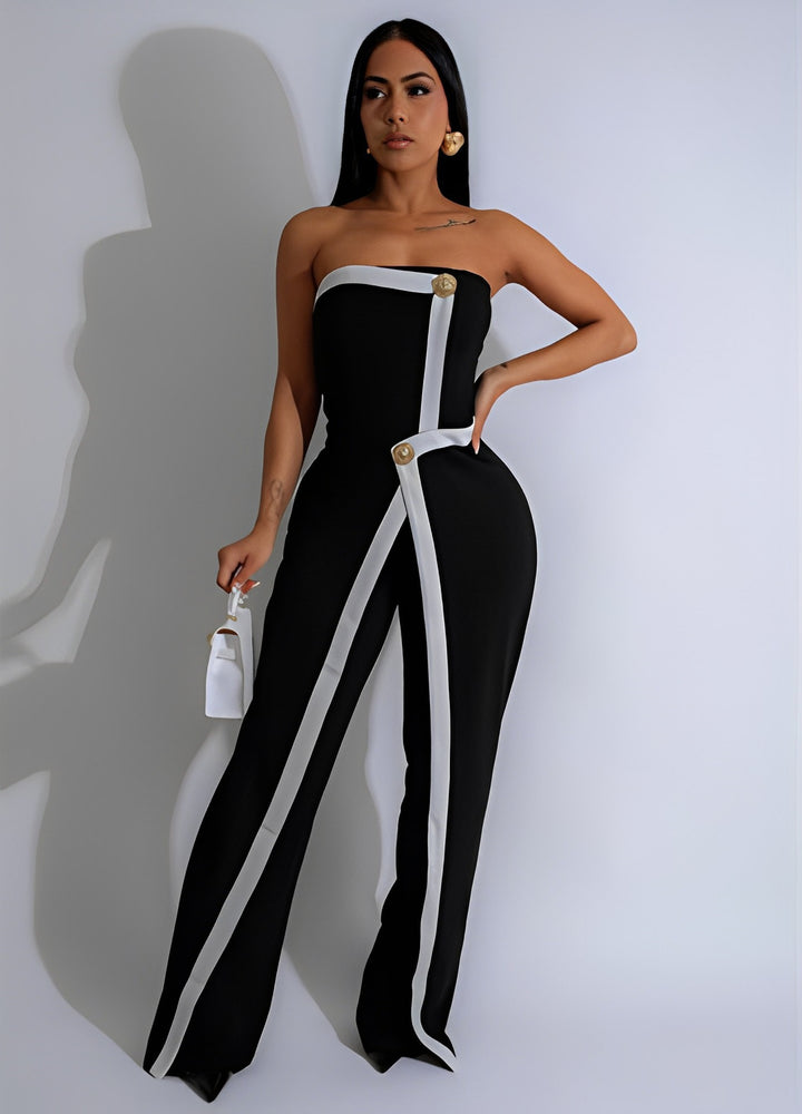 Damen-Jumpsuit mit elegantem Bustier-Oberteil und kontrastierenden Saumakzenten Drune