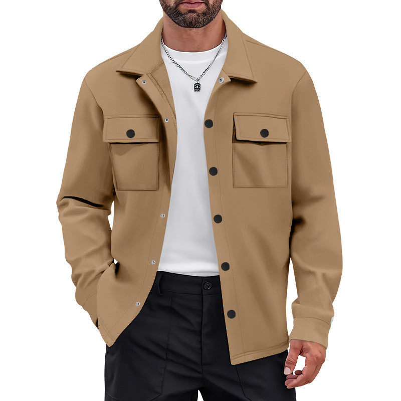 Herren nan Overshirt-Jacke mit Brustklappen, lockerer Passform und durchgehender Knopfleiste Drune
