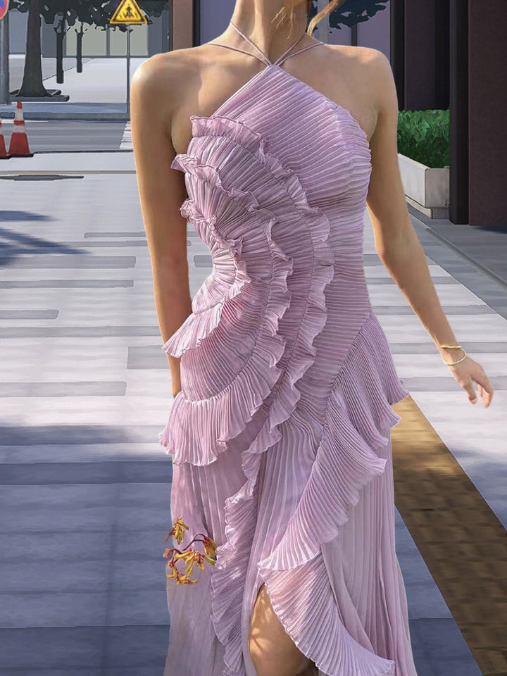 Damen Elegantes Wickelkleid mit plissierten Rüschen und asymmetrischem Saum Drune