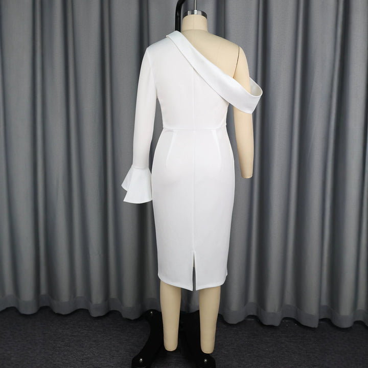 Damen elegantes One-Shoulder Kleid mit dekorativen Knopfdetails Drune