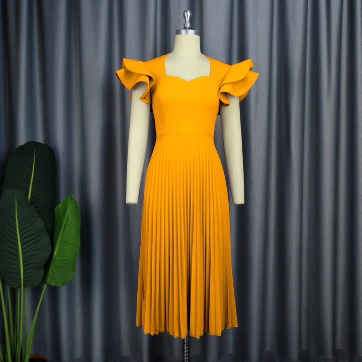 Damen plissiertes Maxikleid mit eleganten Rüschendetails Drune