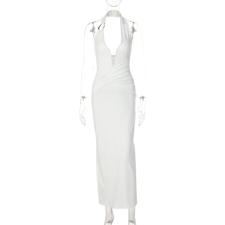 Damen Elegantes Maxikleid mit tiefem V-Ausschnitt und innovativen Drapierungen Drune