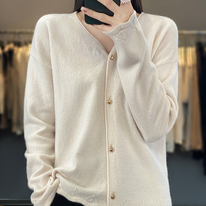 Damen Eleganter Cardigan mit Goldknöpfen und strukturiertem Design Drune