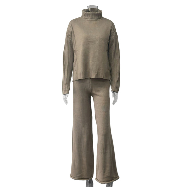 Damen Stilvolles Strickset mit hohem Kragen und weiter Hose Drune