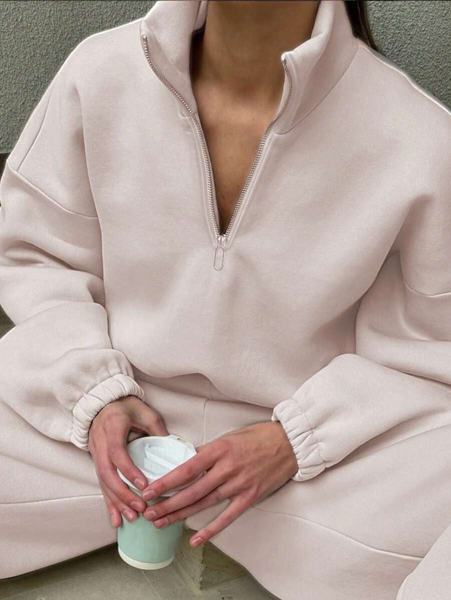 Damen hochwertiger Sweatpullover mit halbem Reißverschluss Drune
