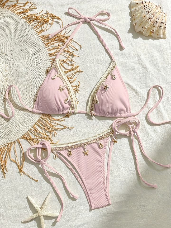 Damen Triangel-Bikini mit dekorativen Quasten Drune