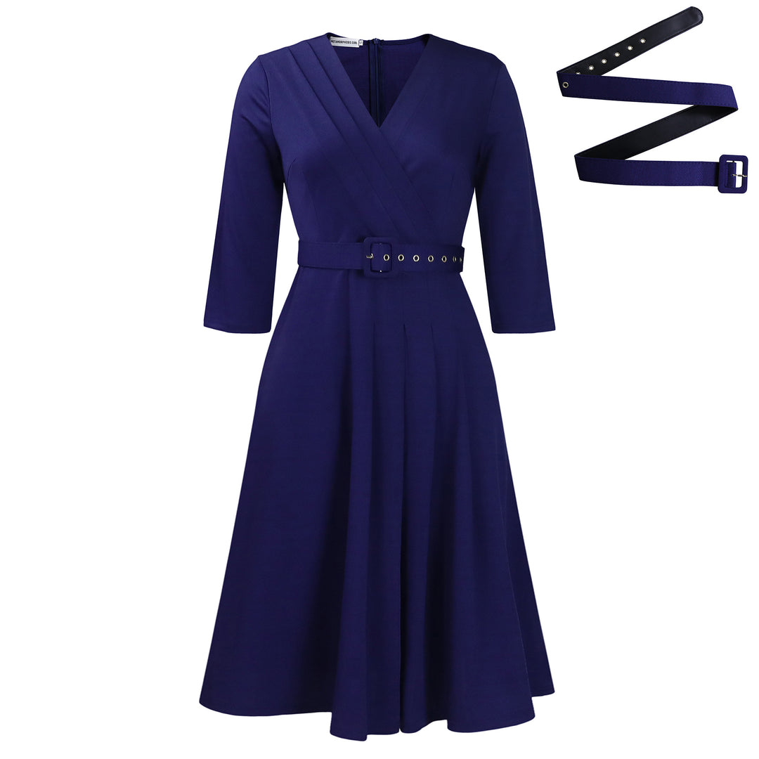 Damen Wickelkleid mit eleganter Taillierung und V-Ausschnitt Drune