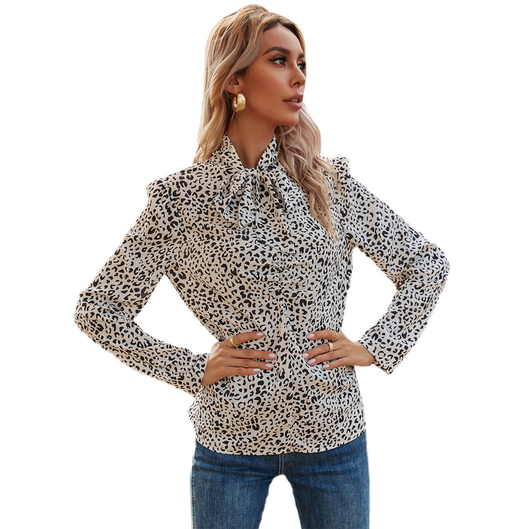 Damen elegante Bluse mit Rüschendetails und edlem Leopardenmuster Drune
