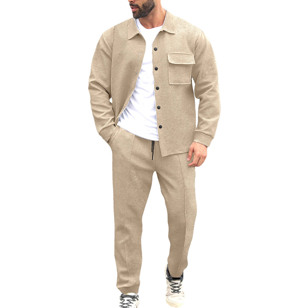 Herren nan Hemdenjacke-Set mit aufgesetzter Klappentasche und konischer Komforthose Drune