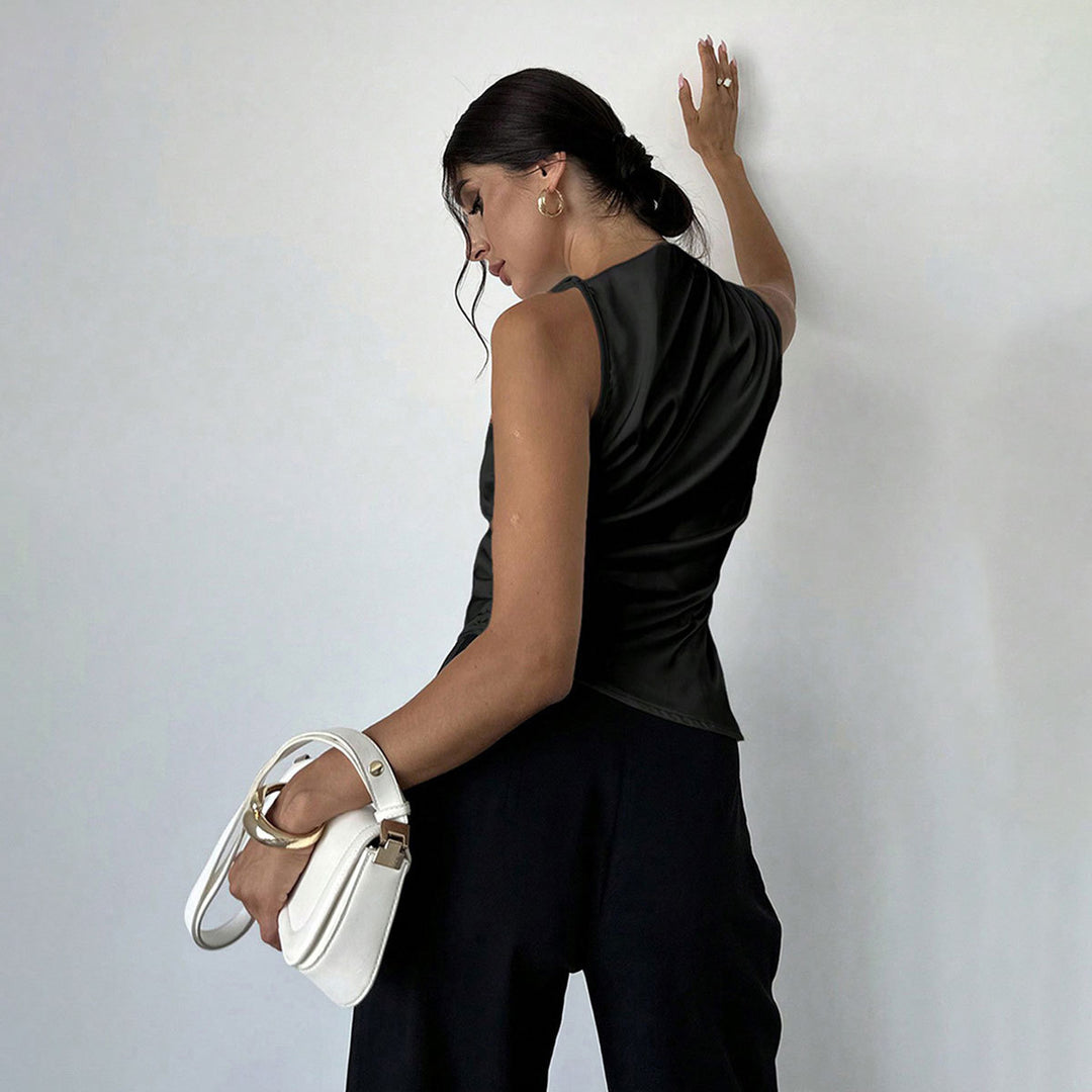 Damen elegantes, tailliertes Satinoberteil mit asymmetrischem Saum Drune
