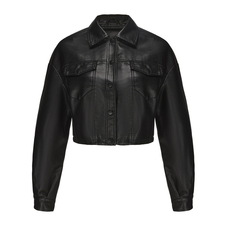 Damen nan kurze Lederjacke im Trucker-Stil mit kastiger Cropped-Passform Drune