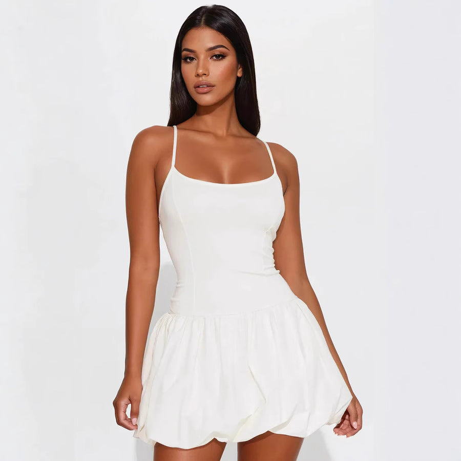 Damen Minikleid mit doppeltem Rüschensaum und Spaghettiträgern Drune