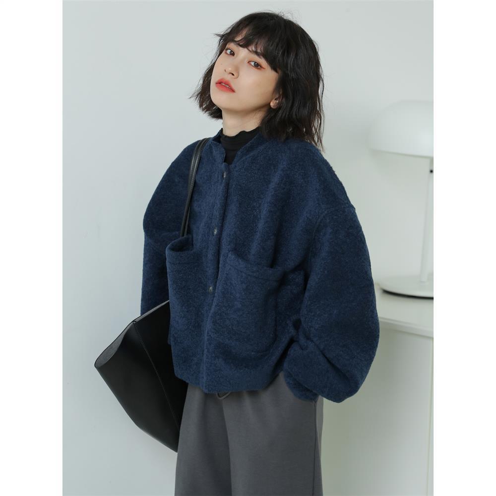 Drune Lässig Lang Ärmel Taschen Blau Jacke