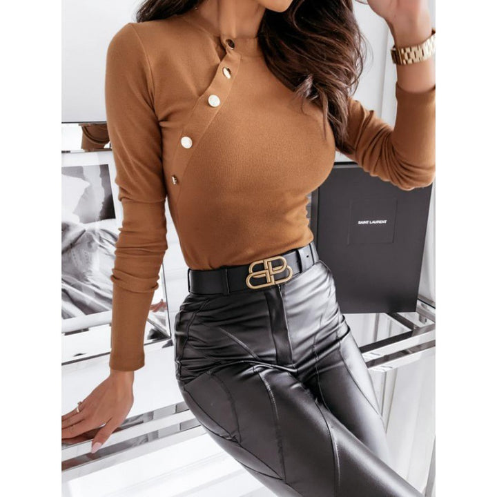 Damen Langarmshirt mit modischem Knopfdetaillierung und figurbetontem Schnitt Drune