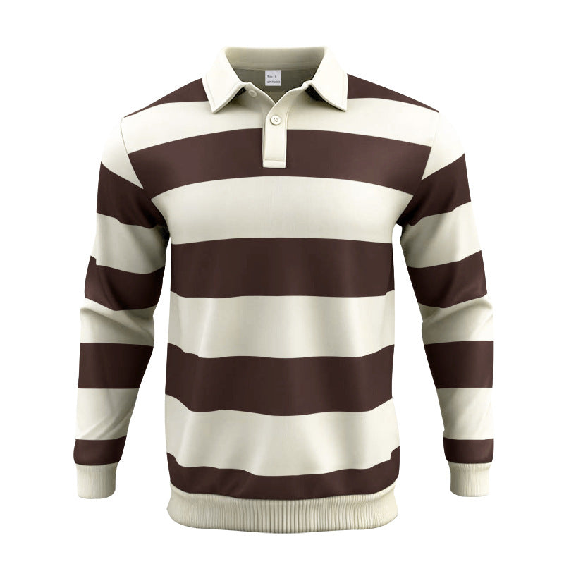 Herren nan gestreiftes Rugby-Polo Langarmshirt mit breiten Querstreifen, klassischem Polokragen und gerippten Abschlüssen Drune