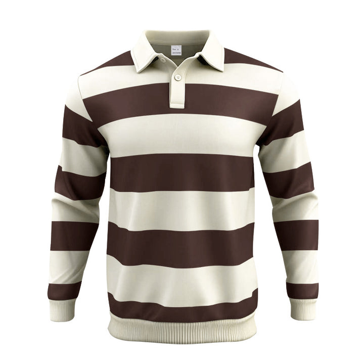 Herren nan gestreiftes Rugby-Polo Langarmshirt mit breiten Querstreifen, klassischem Polokragen und gerippten Abschlüssen Drune