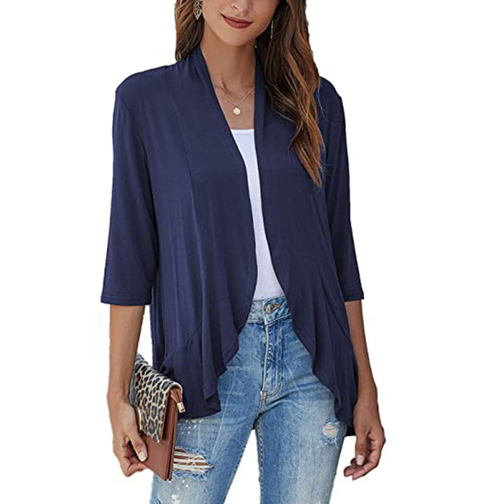 Damen leichte Chiffonjacke mit offenen Fronten und 3/4-Ärmeln Drune