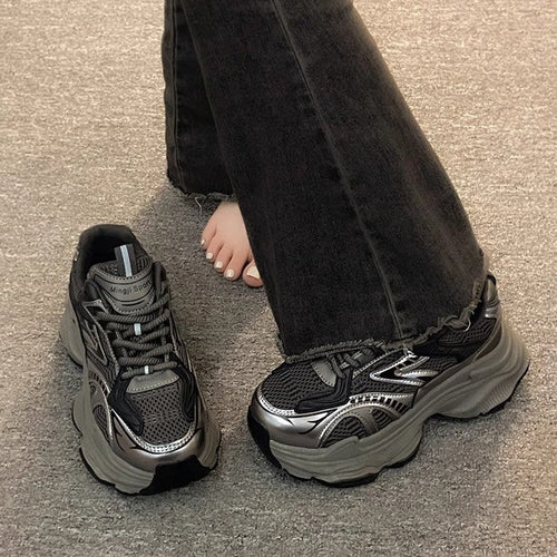 Damen Trendige Chunky Sneakers mit atmungsaktivem Mesh und starker Dämpfung Drune