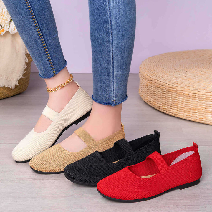 Damen nan gestrickter Mary-Jane-Slipper mit elastischem Riemen, nahtlosem Sockeneinstieg und dämpfender Komfortsohle Drune