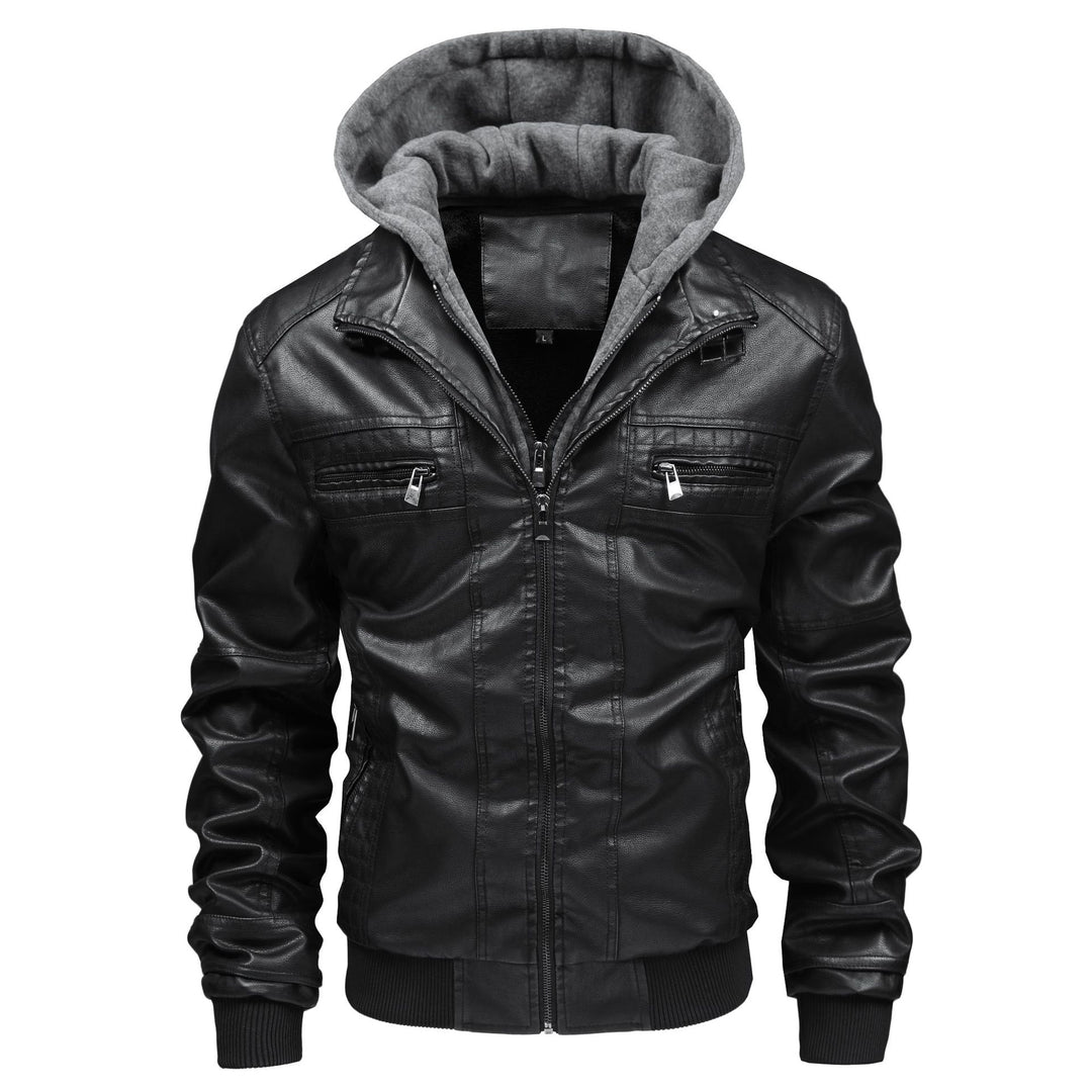 Herren Lederjacke mit abnehmbarem Kapuzen-Innenfutter Drune